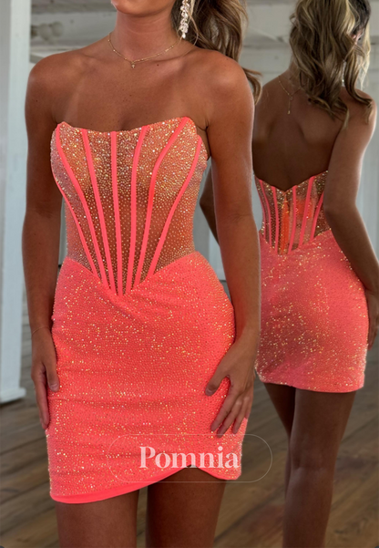 Charming A-Line Strapless Sleeveless Corset Homecoming Dress