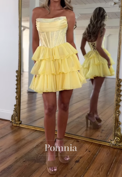 A-Line Strapless Sleeveless Ruffles Homecoming Dress