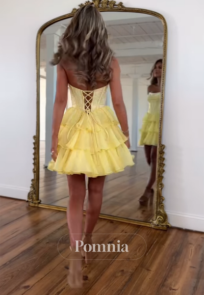 A-Line Strapless Sleeveless Ruffles Homecoming Dress