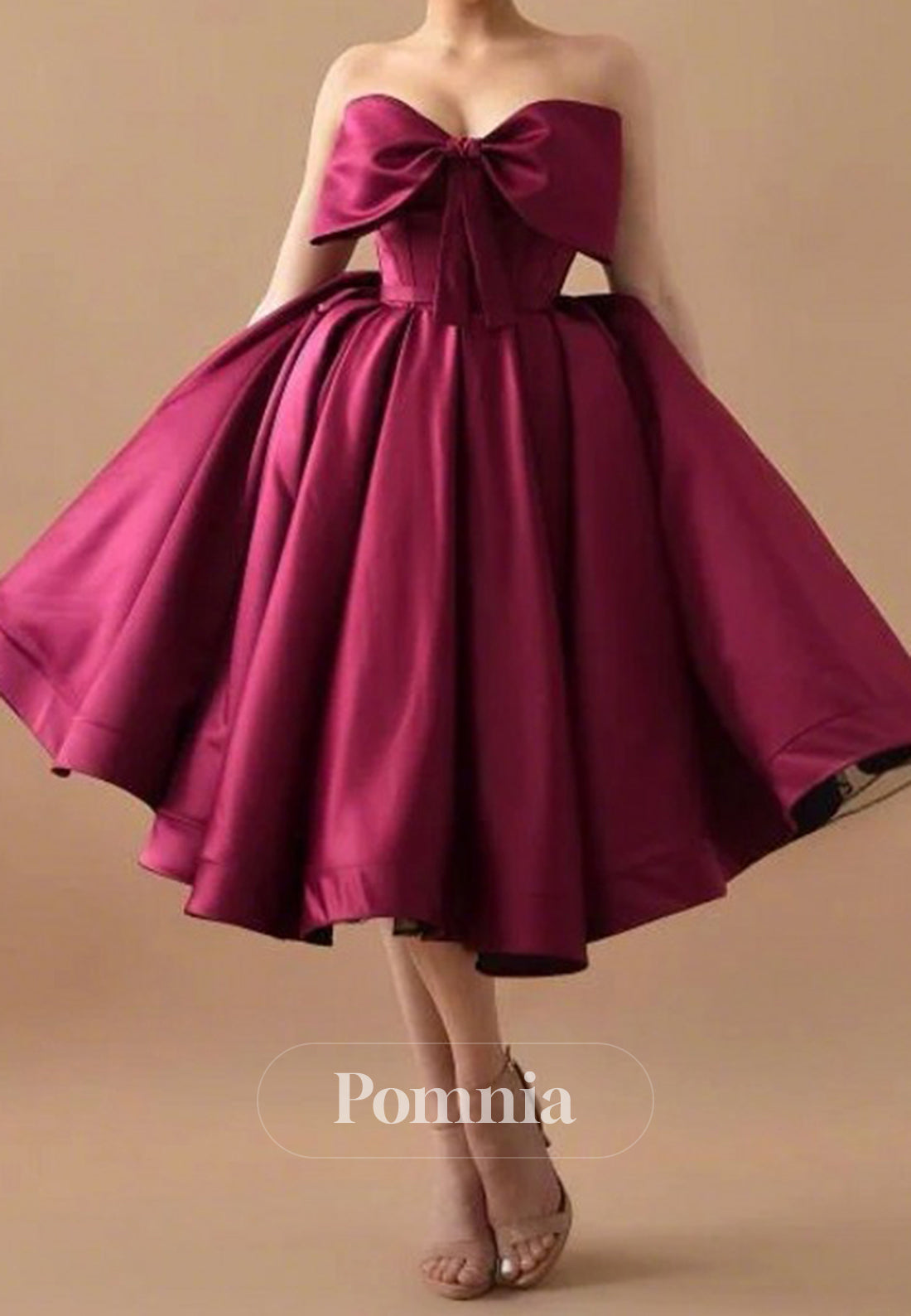 Raspberry A-Line Strapless Sleeveless Bowknot Homecoming Dress