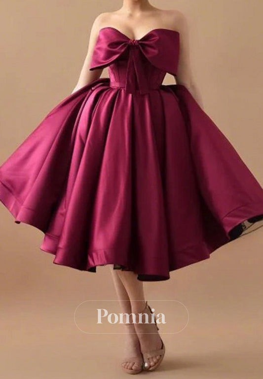 Raspberry A-Line Strapless Sleeveless Bowknot Homecoming Dress