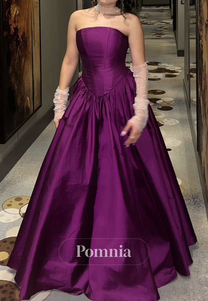 Raspberry Sleeveless Strapless A-Line Prom Dress