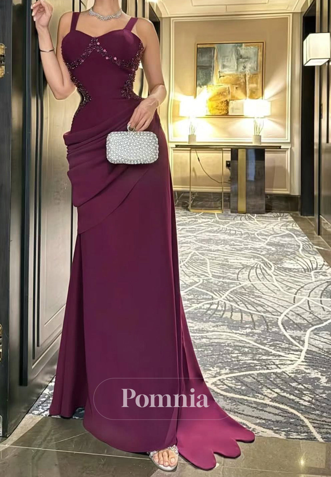 Raspberry Spaghetti Straps Scoop Ruched A-Line Evening Dress