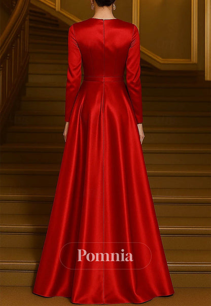 Elegant Floor Length Long Sleeve Crew Neck Evening Dress