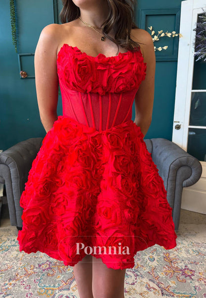 Red A-Line Strapless Sleeveless Appliques Homecoming Dress