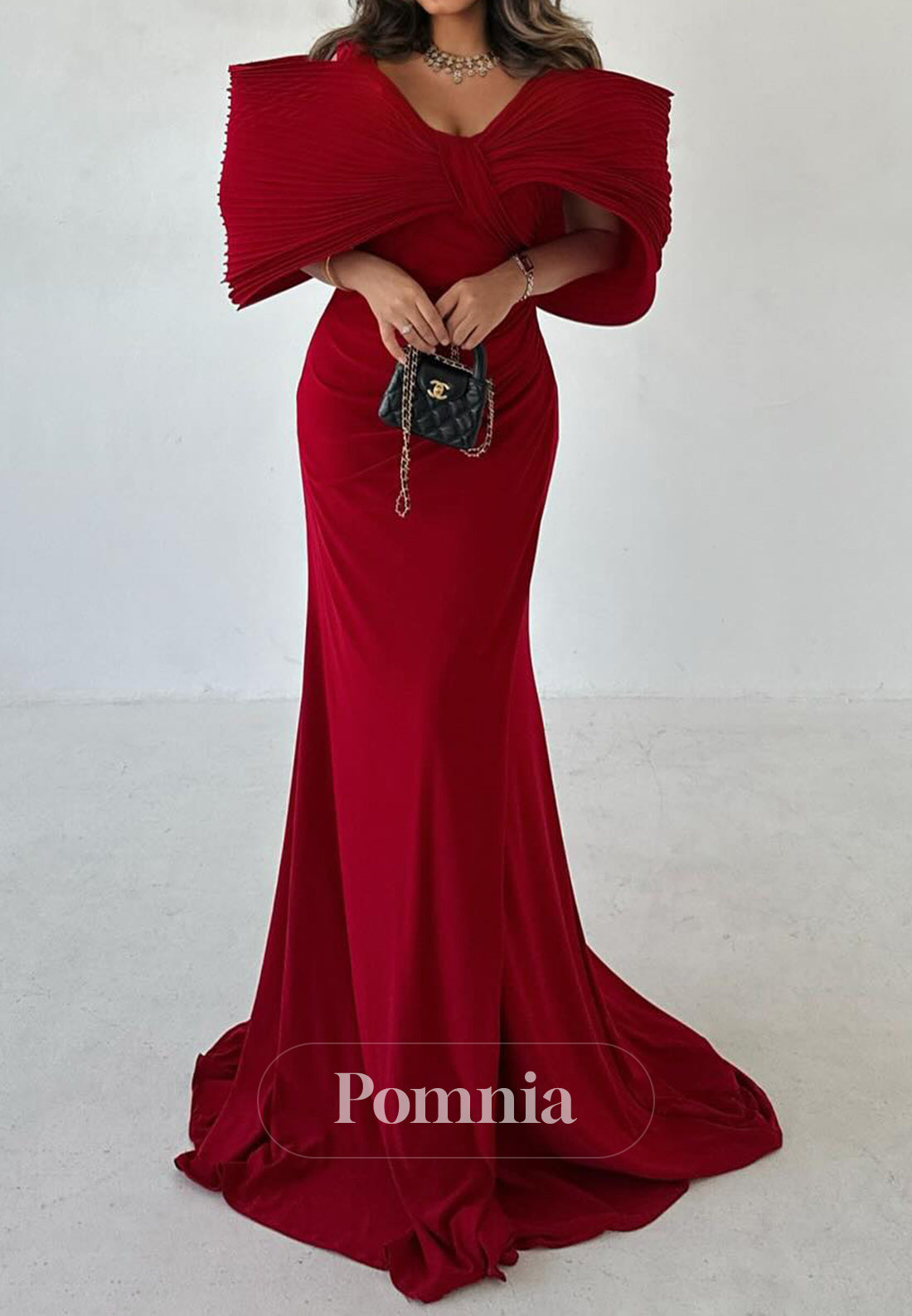 Red Off-Shoulder Cap Sleeves A-Line Evening Dress
