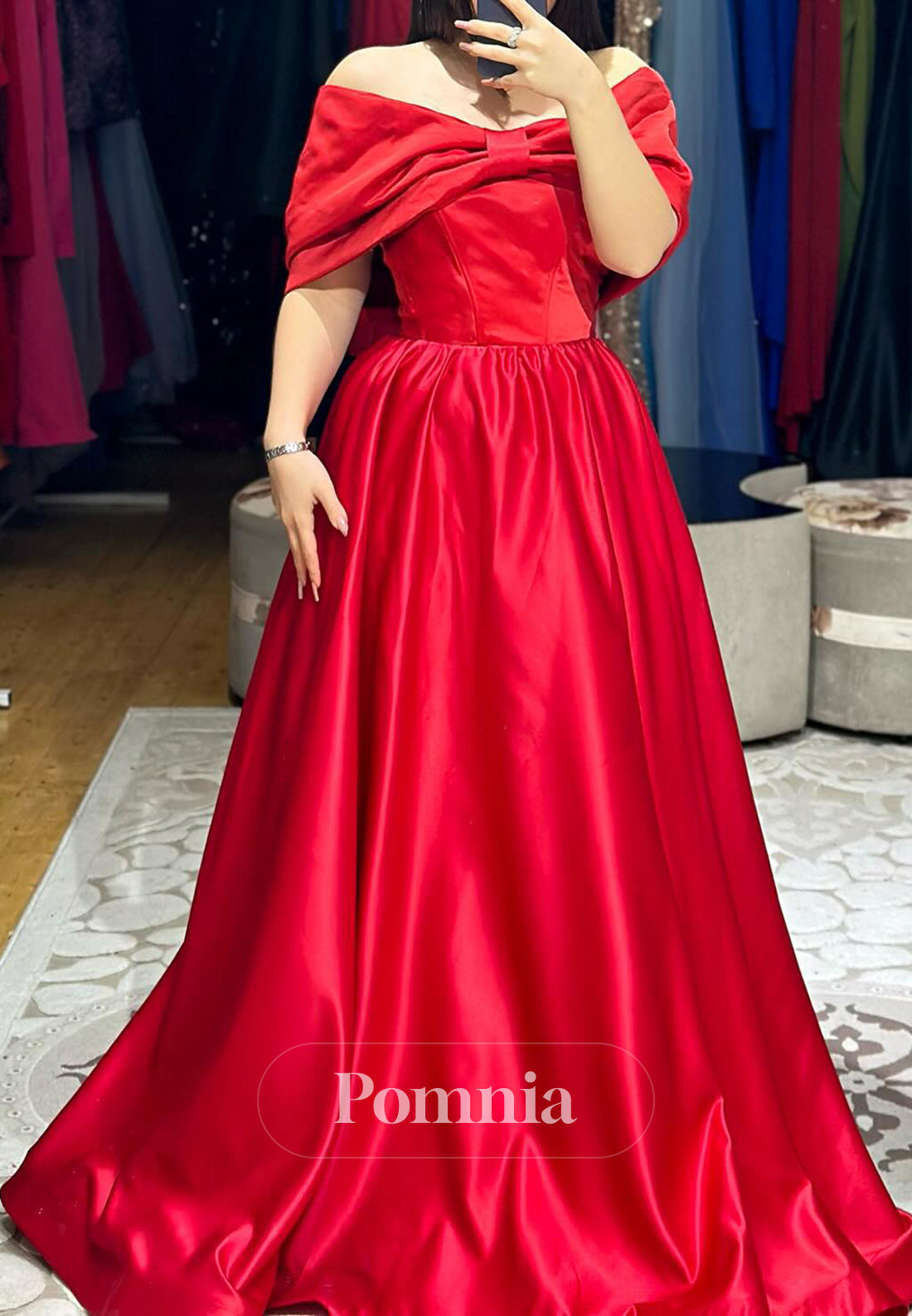 Red Off-Shoulder Sleeveless Corset Evening Dress