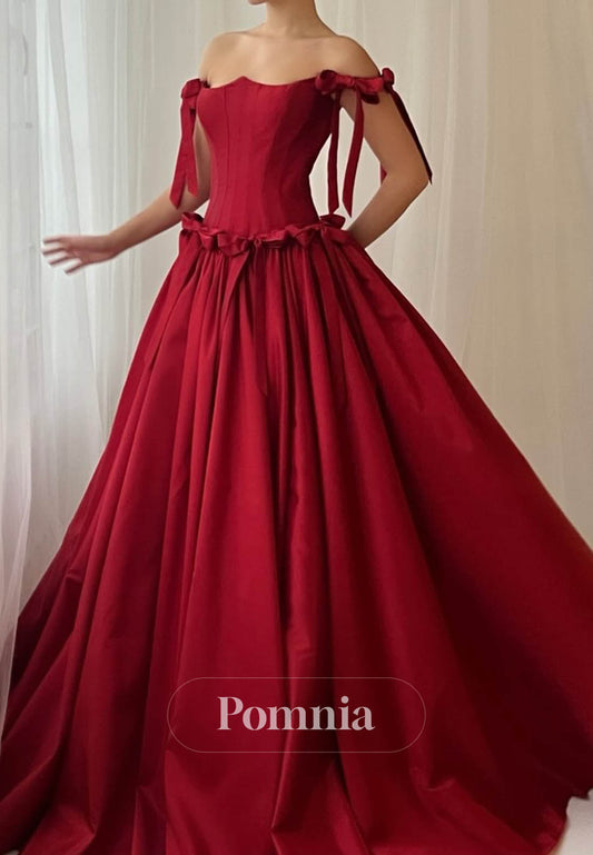 Red Sleeveless Strapless Empire-Waist Prom Dress