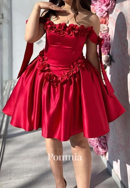 Red Sleeveless Strapless Floral Appliques Short Homecoming Dress