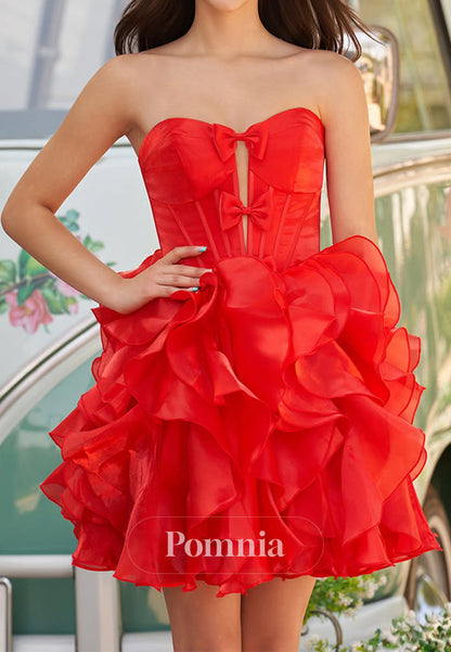 Red Sleeveless Sweetheart Ruffles Short Homecoming Dress