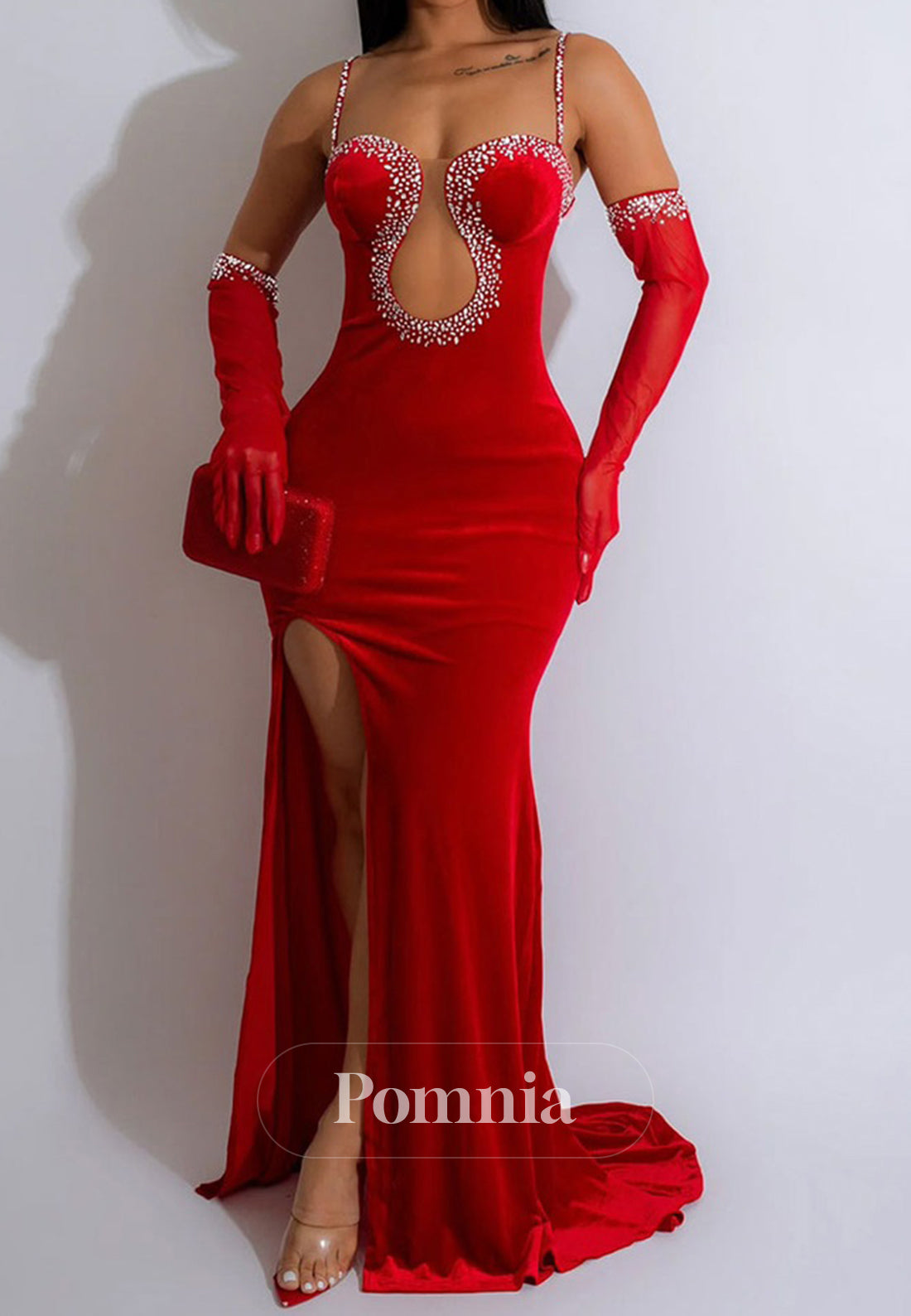 Red Spaghetti Straps Sweetheart Corset Ruched Prom Dress