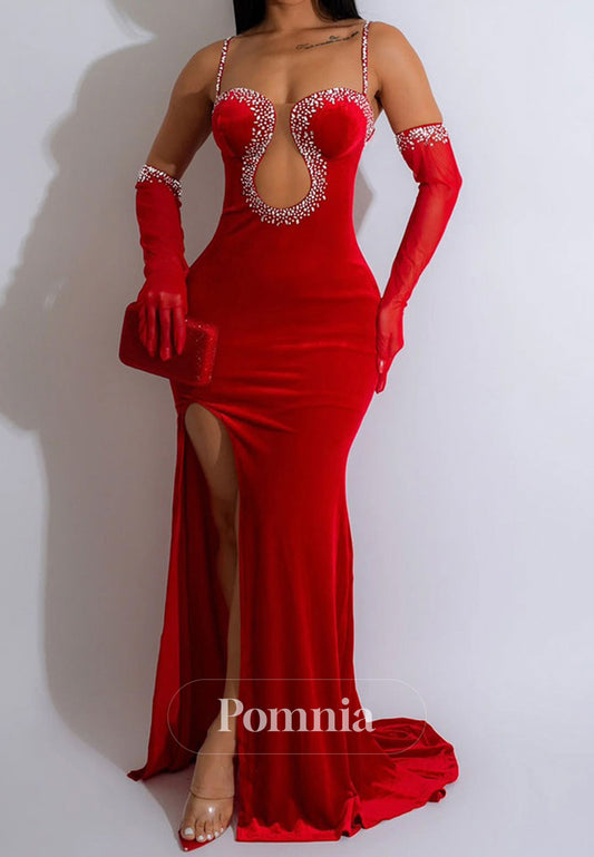 Red Spaghetti Straps Sweetheart Corset Ruched Prom Dress