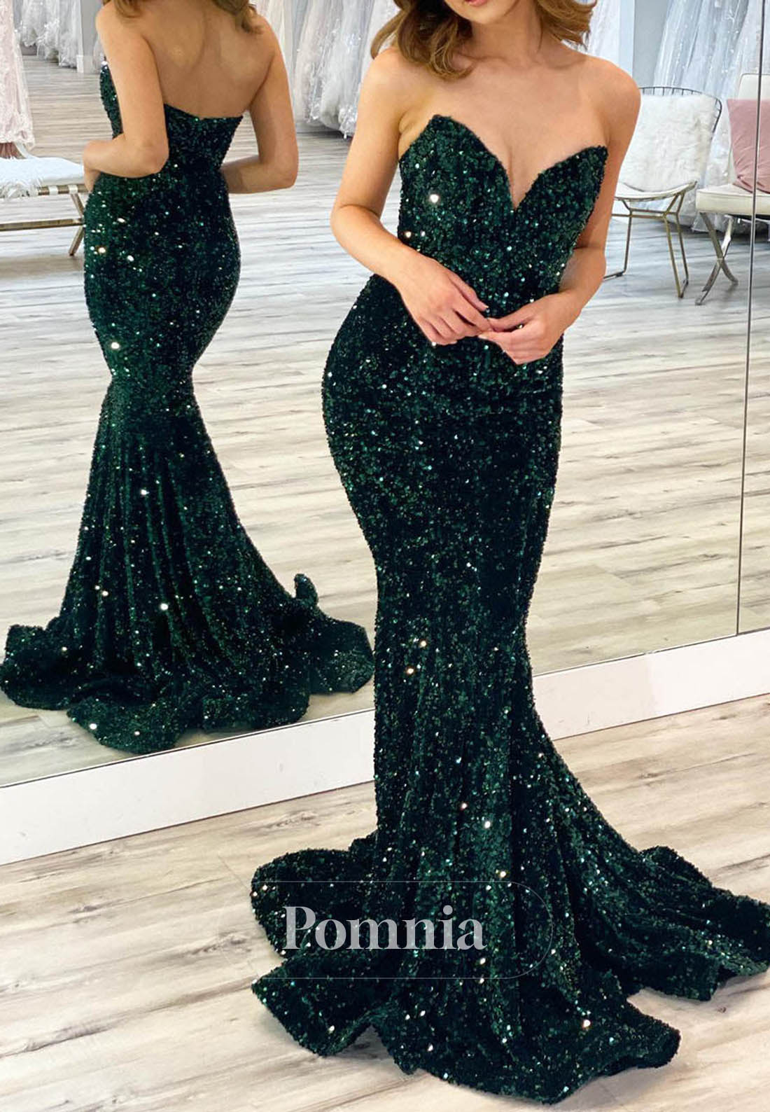 Sparkly Strapless Appliques Mermaid Long Prom Dress