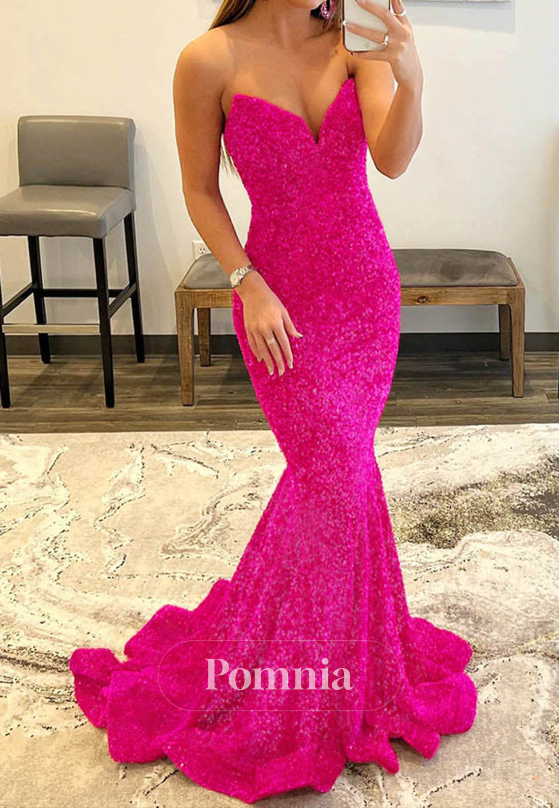 Sparkly Strapless Appliques Mermaid Long Prom Dress