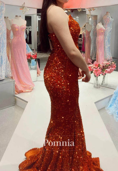 Sparkly Strapless Appliques Mermaid Long Prom Dress