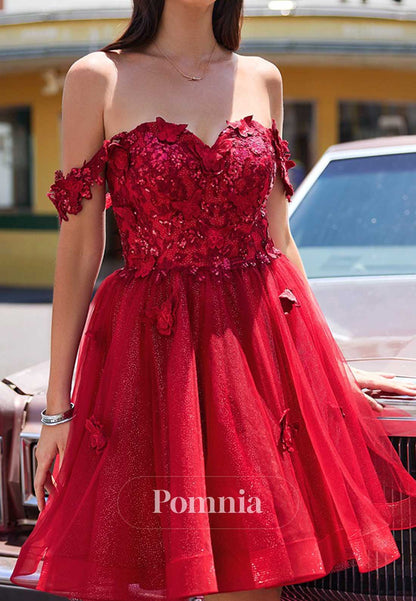 Red Sweetheart Sleeveless Floral Appliques Homecoming Dress