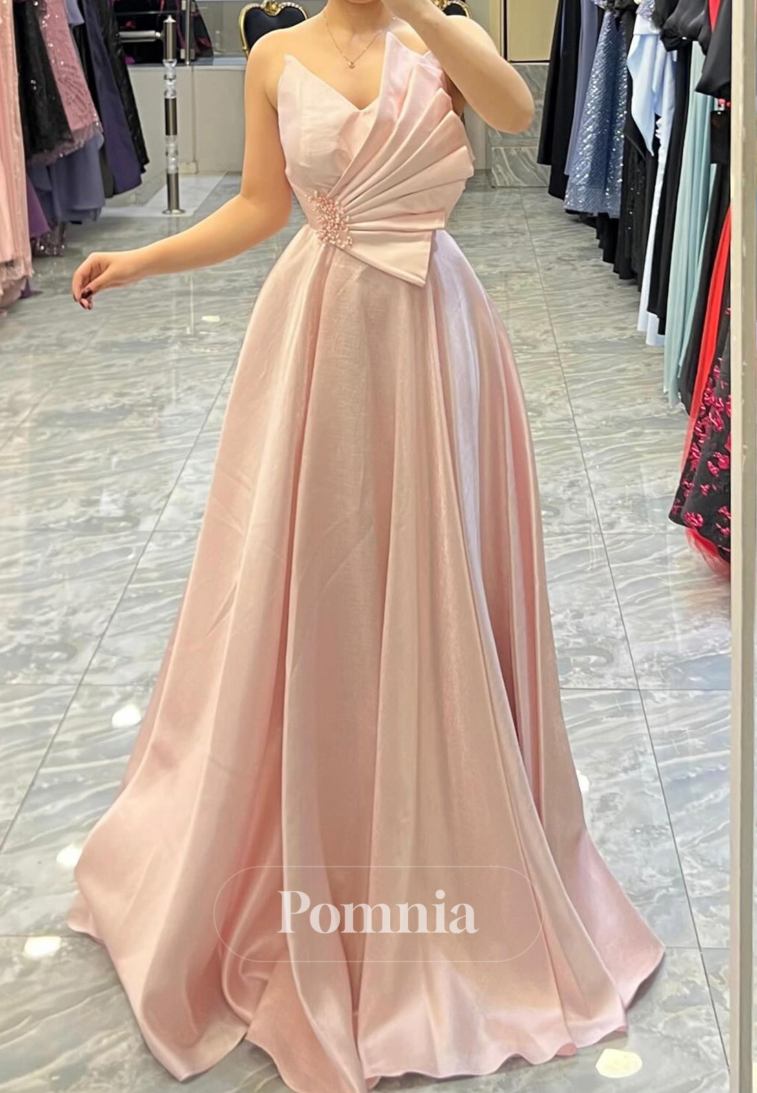 Rose Patal Sleeveless Strapless A-Line Prom Dress