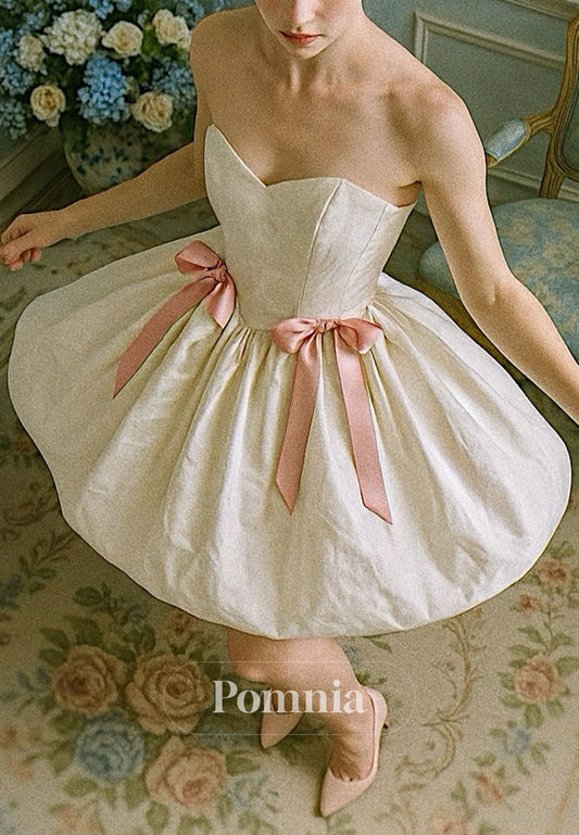 Rose Petal Sleeveless Sweetheart A-Line Bowknot Homecoming Dress