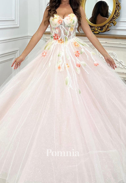 Rose Petal Sweetheart Sleeveless Floral Appliques Lace Prom Dress