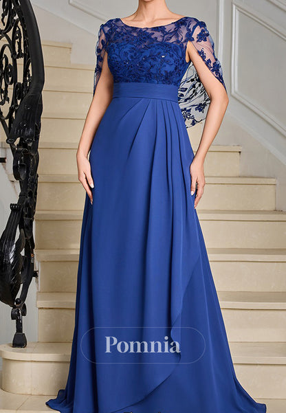 Royal Blue Cap Sleeves A-Line Empire-Waist  Mother of the Bride Dress