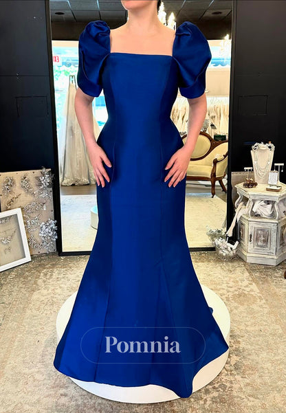 Royal Blue Short Sleeves Square A-Line  Mother of the Bride Dress