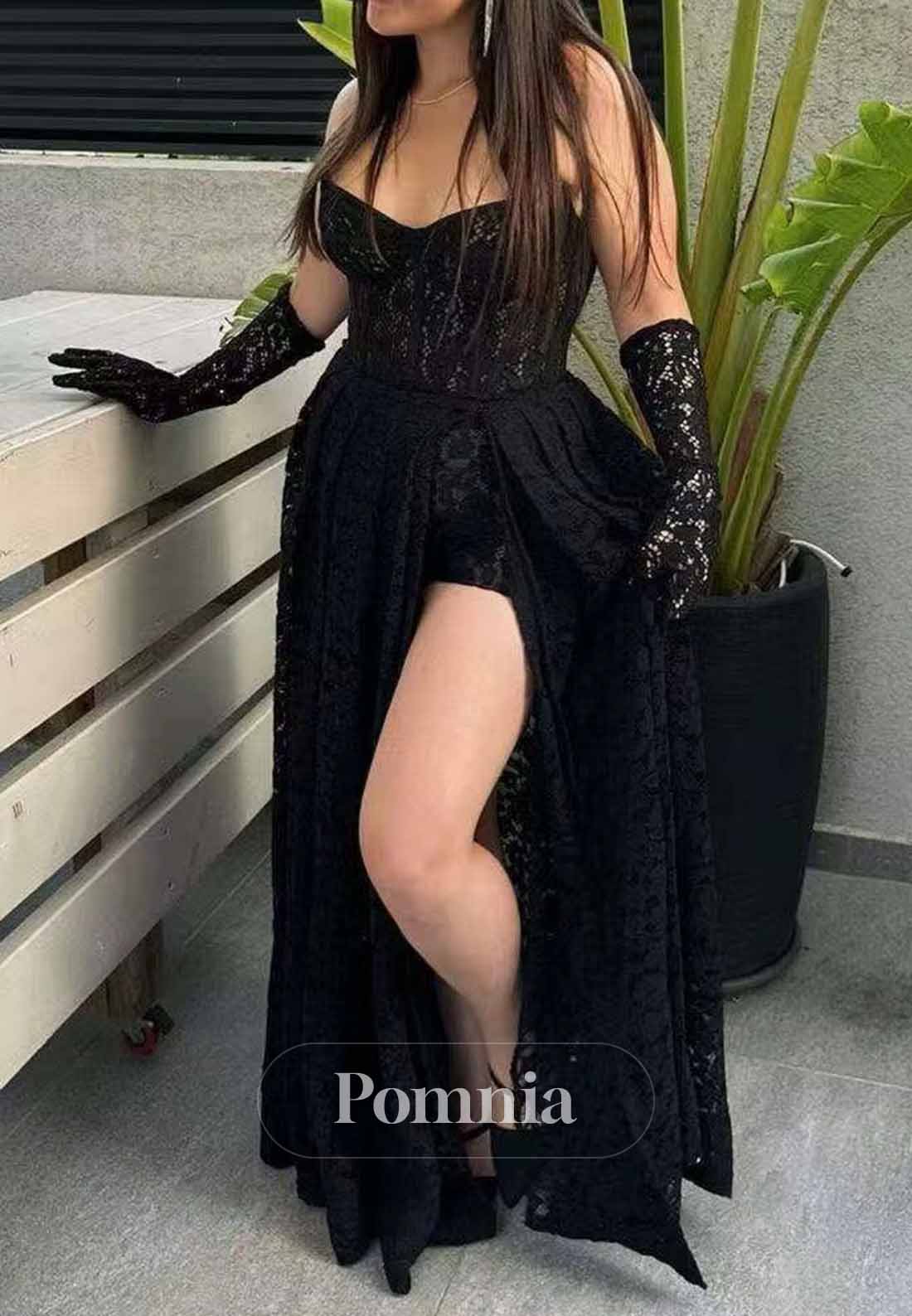 Sexy Sweetheart Black A-Line Lace Prom Dress