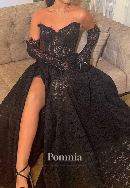Sexy Sweetheart Black A-Line Lace Prom Dress