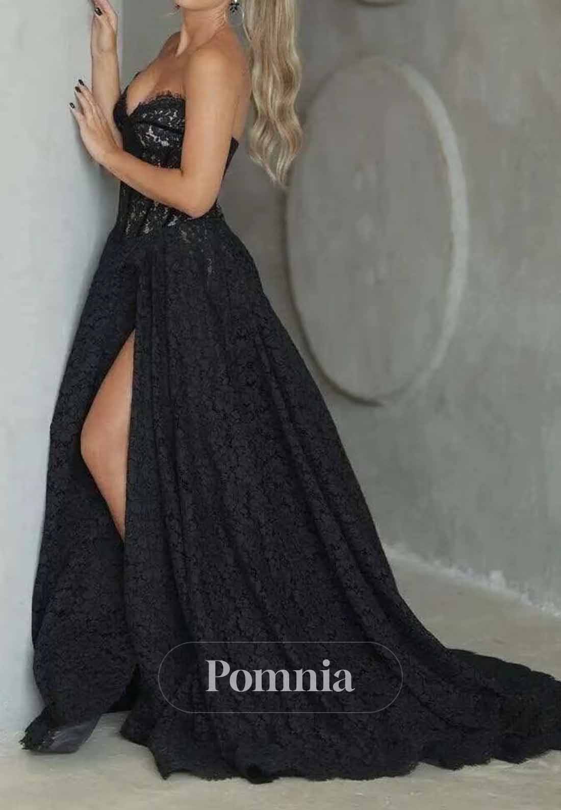 Sexy Sweetheart Black A-Line Lace Prom Dress