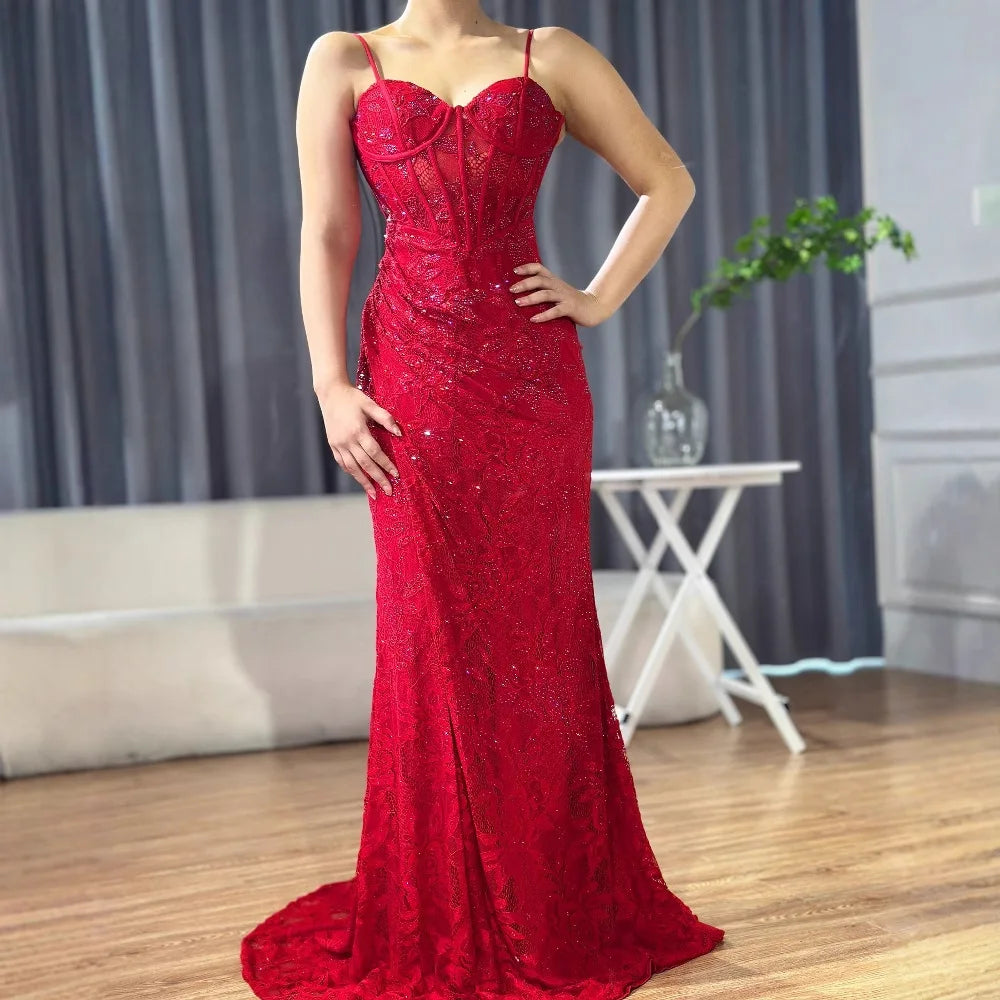 Elegant Red Prom Dress with Slit