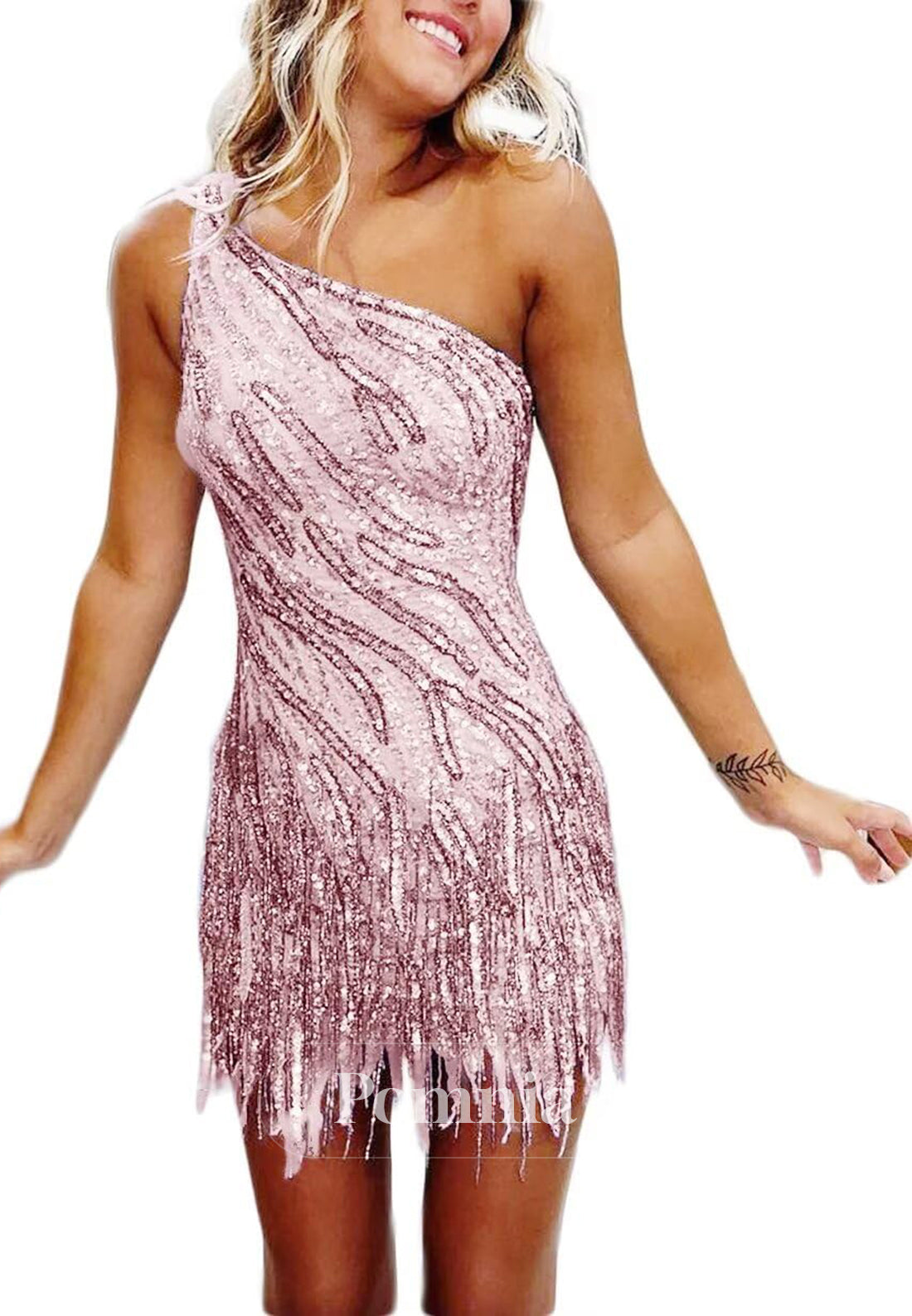 Charming A-Line One Shoulder Sleeveless Sequins Short Homecoming Dress