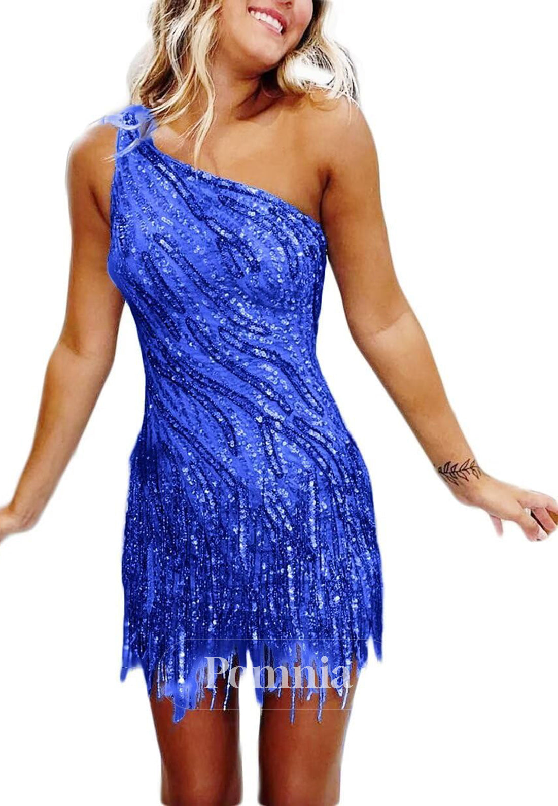 Charming A-Line One Shoulder Sleeveless Sequins Short Homecoming Dress