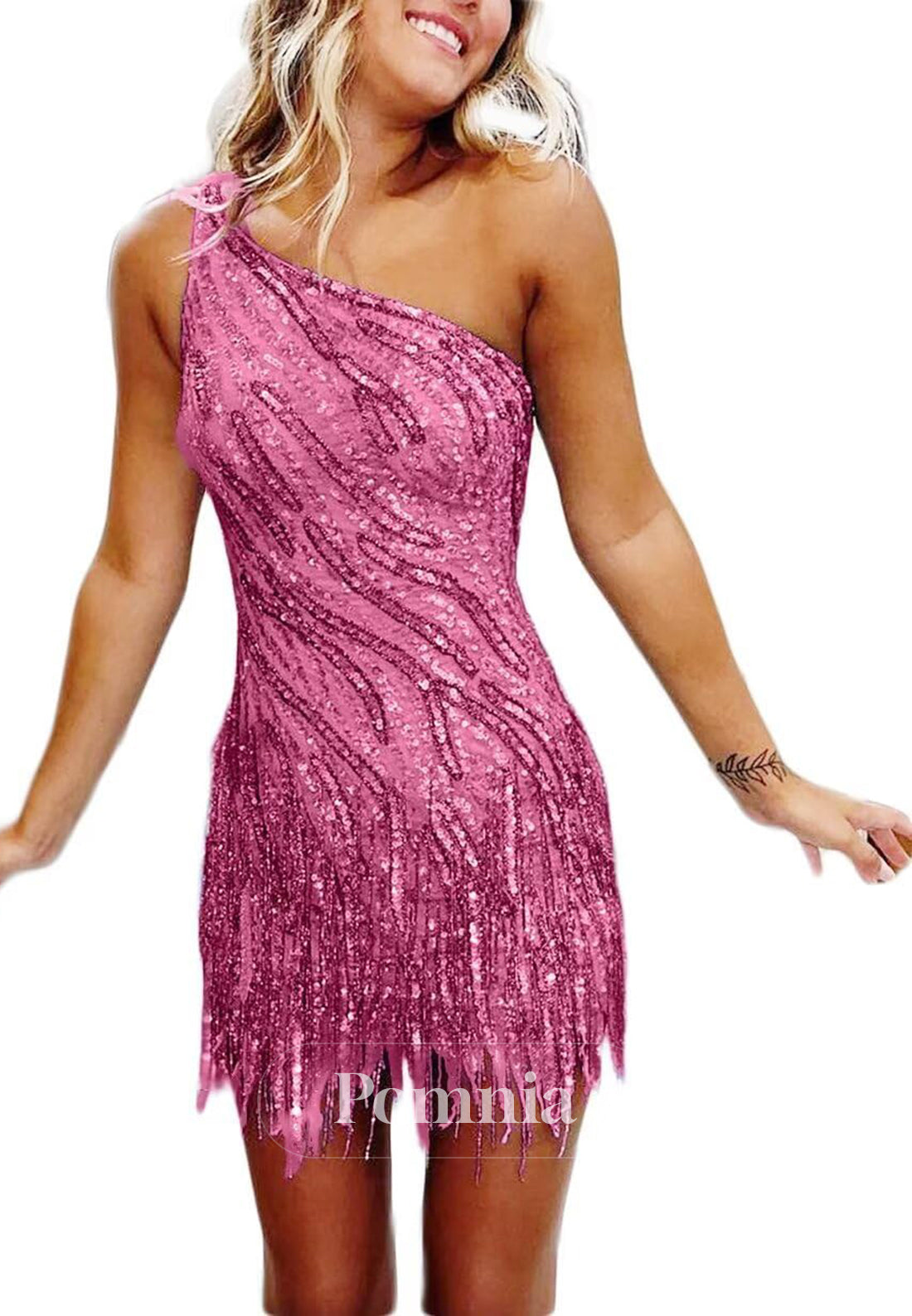 Charming A-Line One Shoulder Sleeveless Sequins Short Homecoming Dress