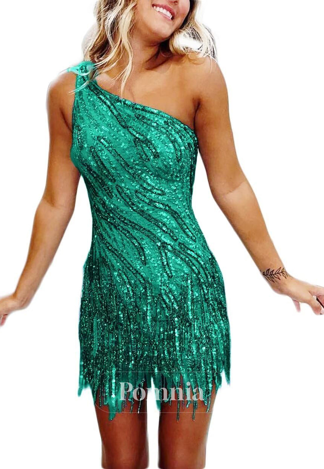Charming A-Line One Shoulder Sleeveless Sequins Short Homecoming Dress