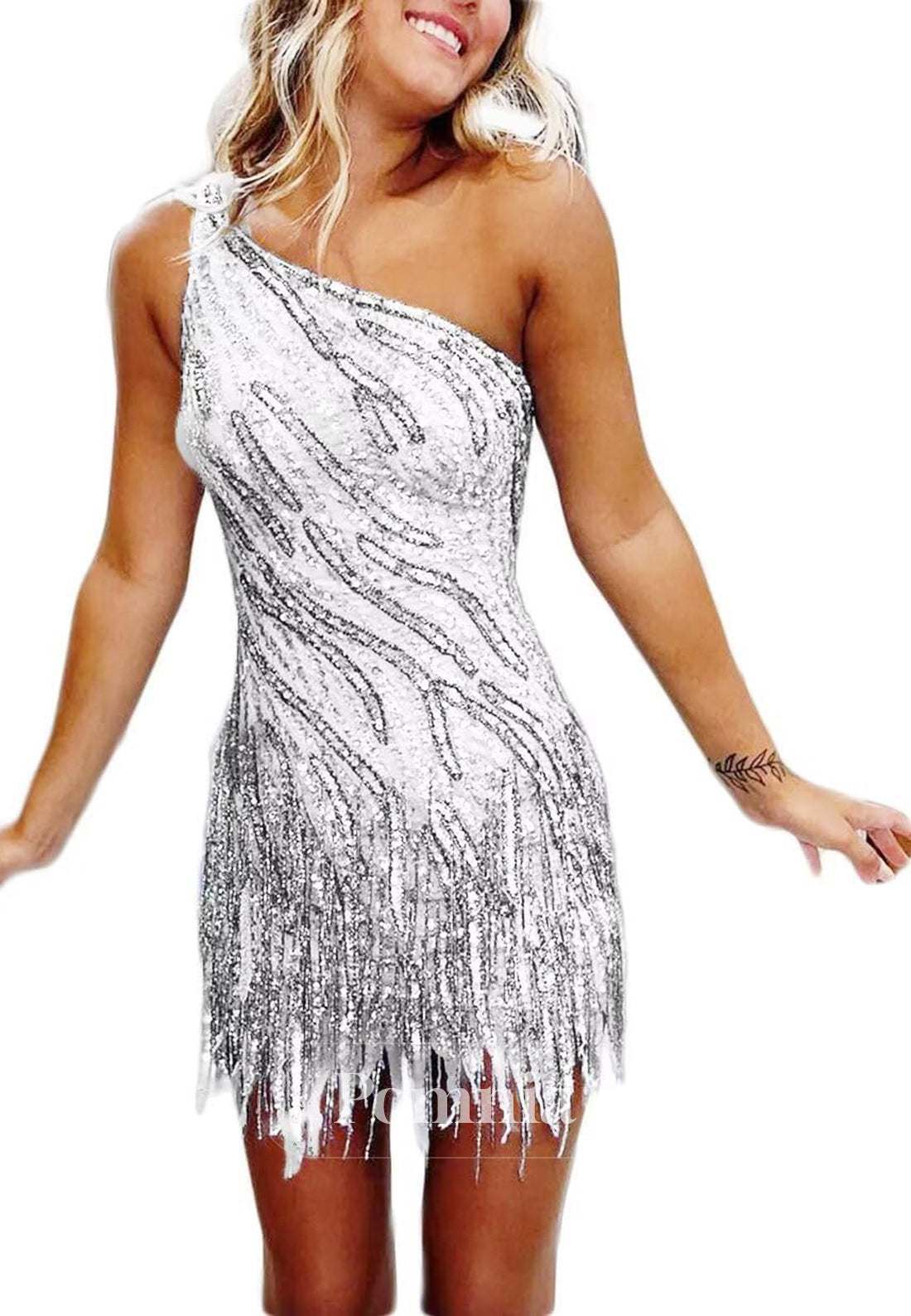 Charming A-Line One Shoulder Sleeveless Sequins Short Homecoming Dress