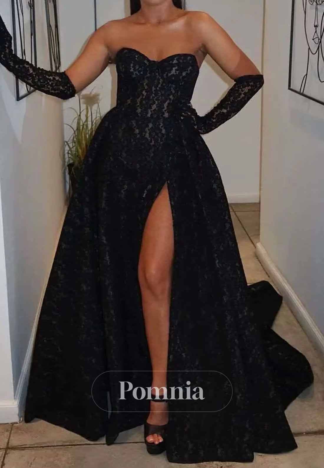 Sexy Sweetheart Black A-Line Lace Prom Dress