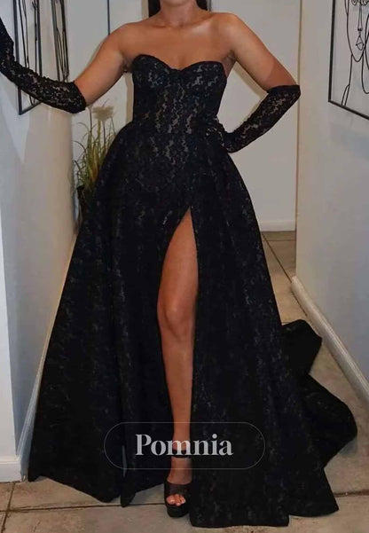 Sexy Sweetheart Black A-Line Lace Prom Dress