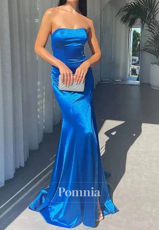 Satin Strapless Sleeveless Ruched Mermaid Prom Dress