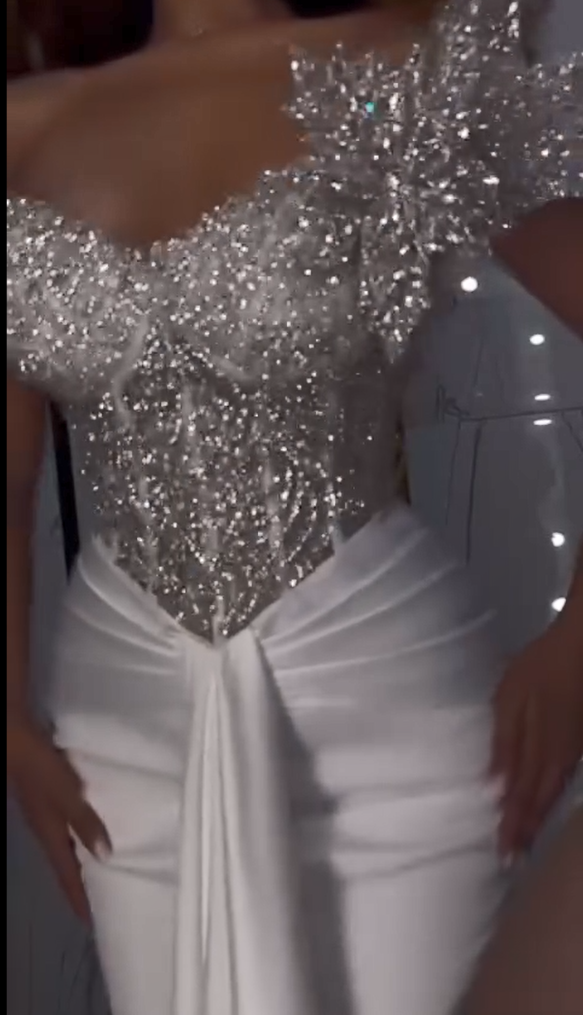 Off Shoulder Beaded Sheath Satin Bridal Gowns