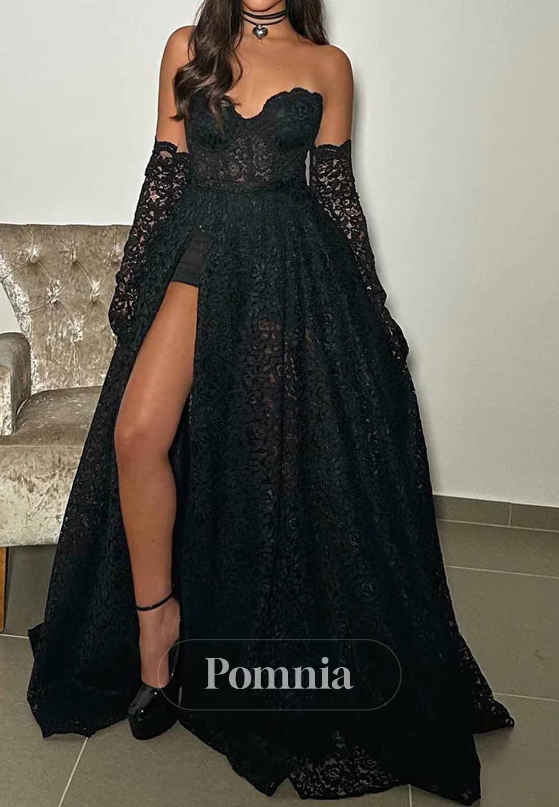 Sexy Sweetheart Black A-Line Lace Prom Dress