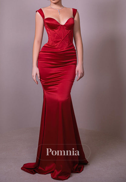 Sexy Red Spaghetti Straps Sweetheart Ruched Evening Dress