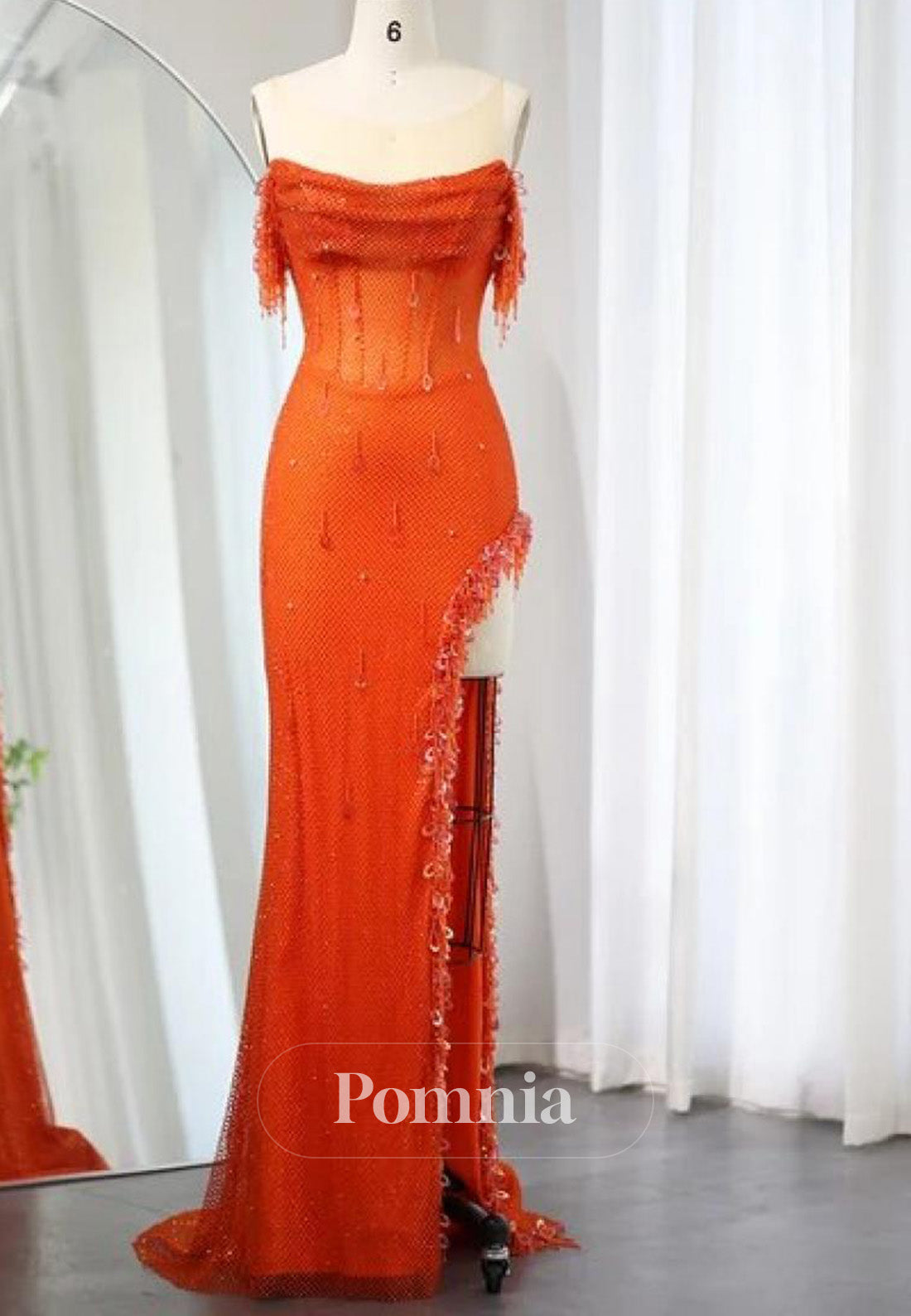 Luxury Crystal Sleeveless Scoop High Slit Sequins Evening Dress