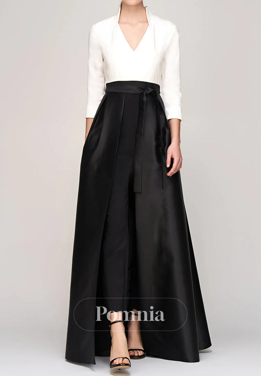 Simple Long Sleeves V-Neck Walk Thru Jumpsuit