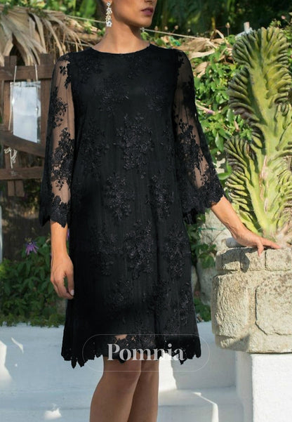 Sheath Neck Short Lace with Appliques  Mother of the Bride Dress