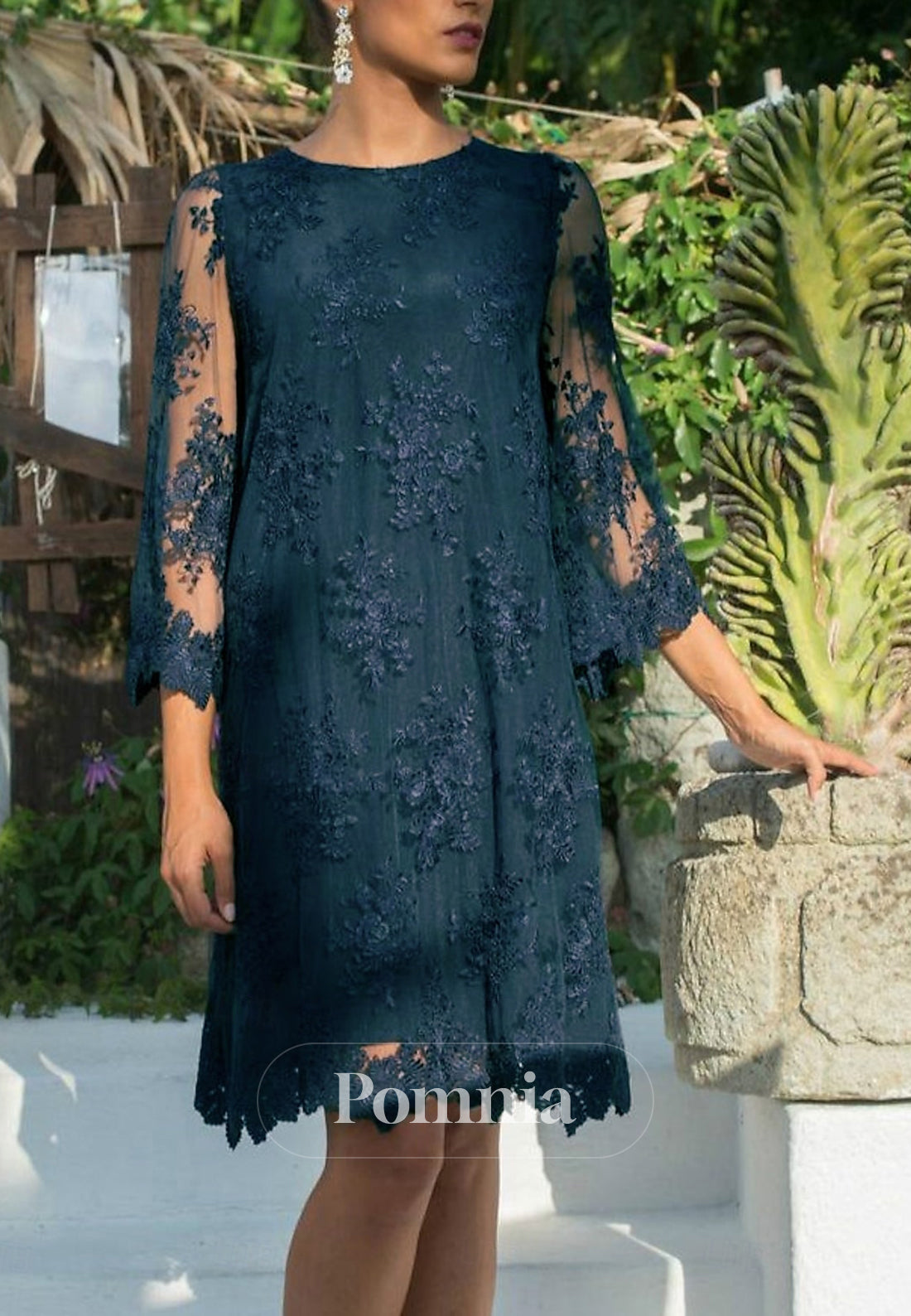 Sheath Neck Short Lace with Appliques  Mother of the Bride Dress