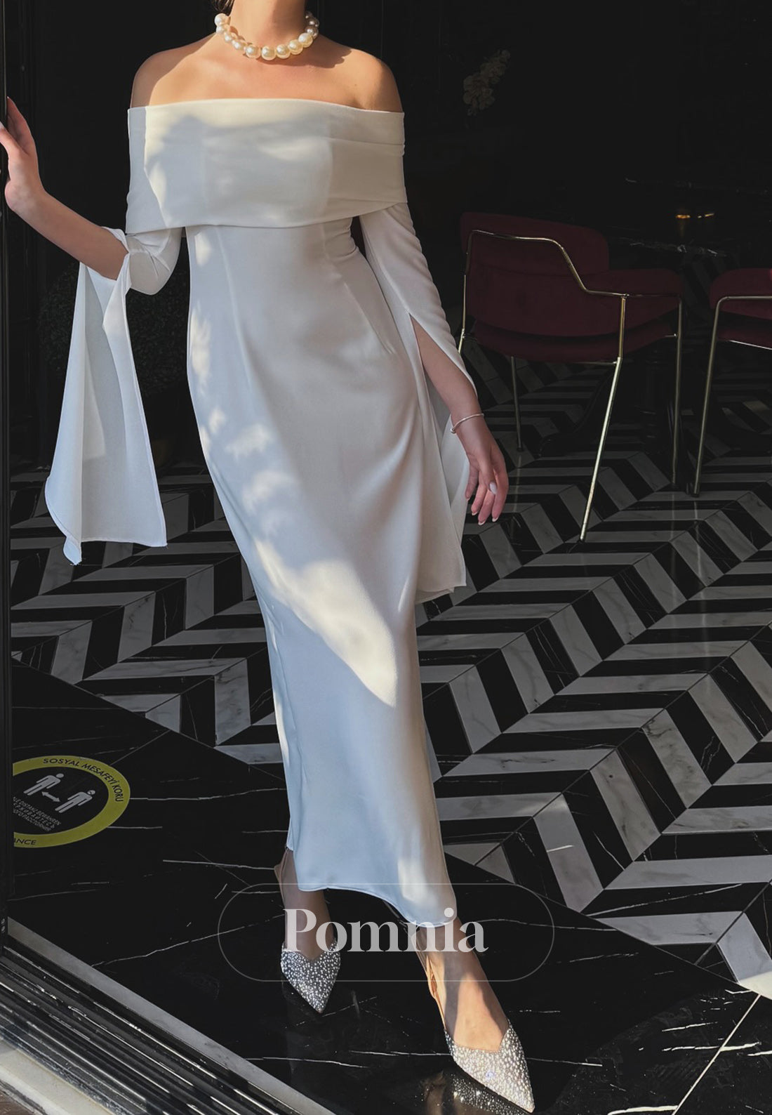 Sheath Off-Shoulder Long Sleeves Civil Wedding