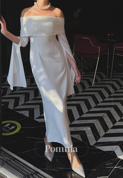 Sheath Off-Shoulder Long Sleeves Civil Wedding
