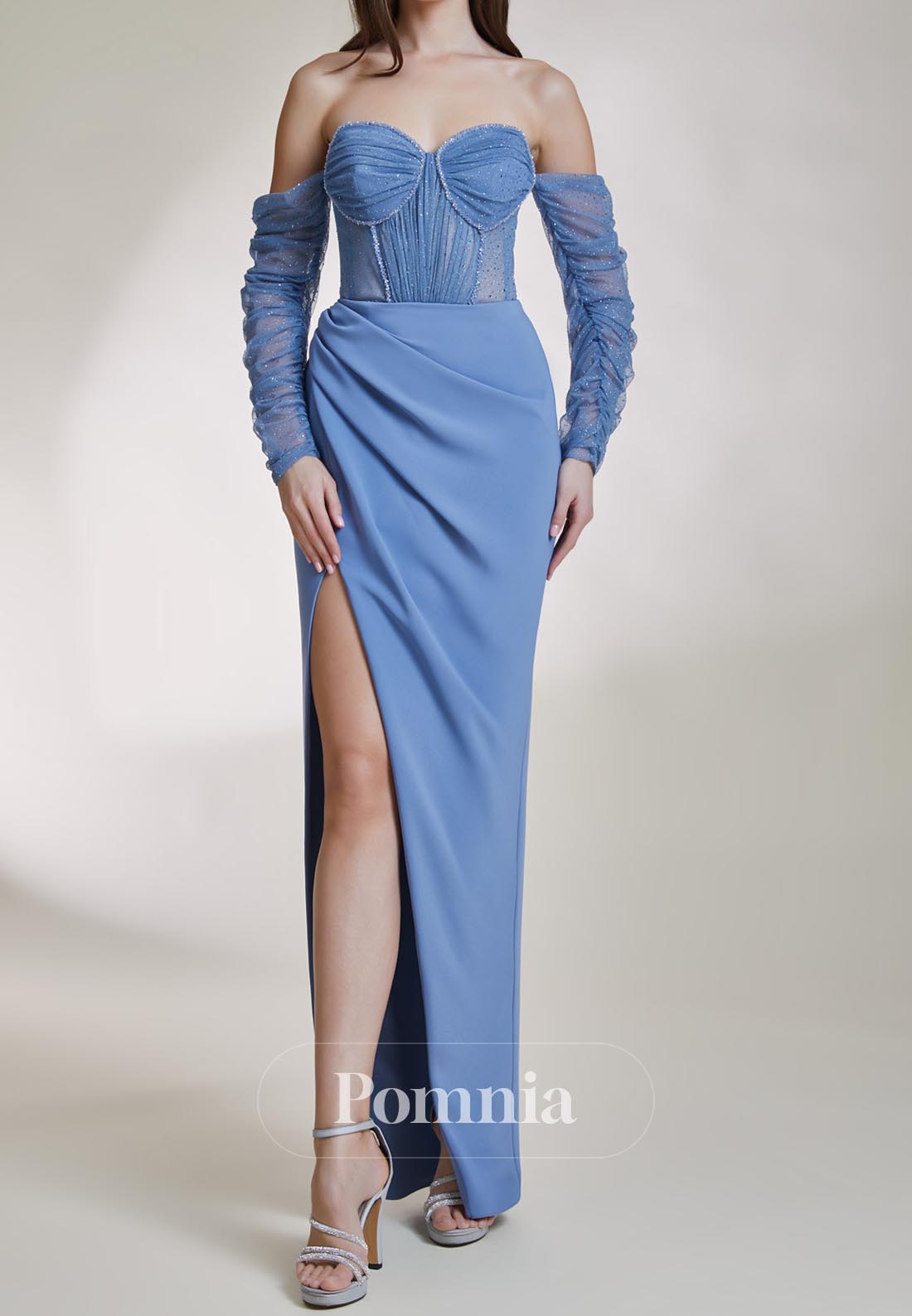 Sheath Off-Shoulder Long Sleeves Slit Evening Dress