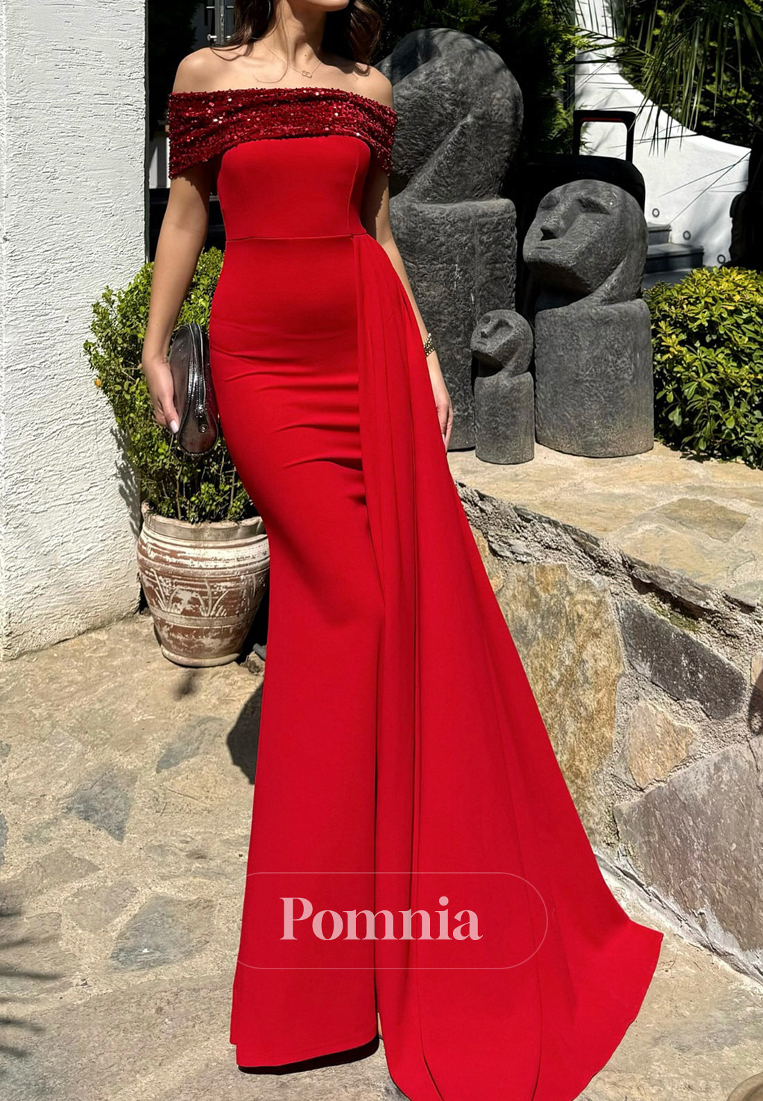 Sheath Off-Shoulder Sleeveless Sequins Ruched Evening Dress