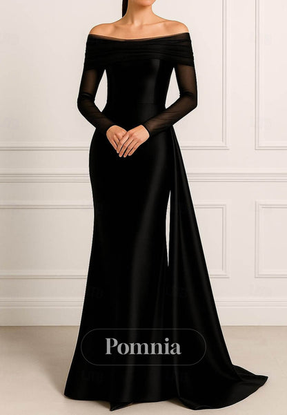 Elegant Silky Long Sleeve Off Shoulder Formal Dress