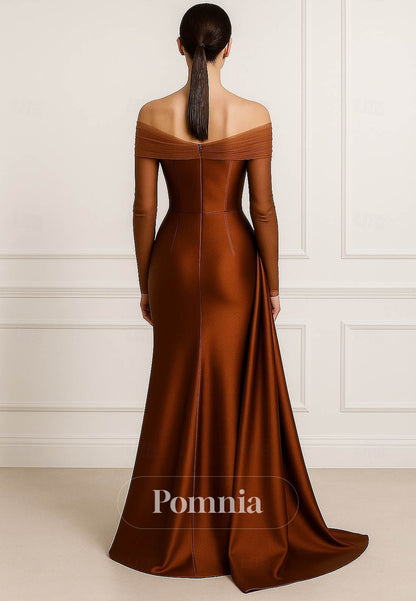 Elegant Silky Long Sleeve Off Shoulder Formal Dress